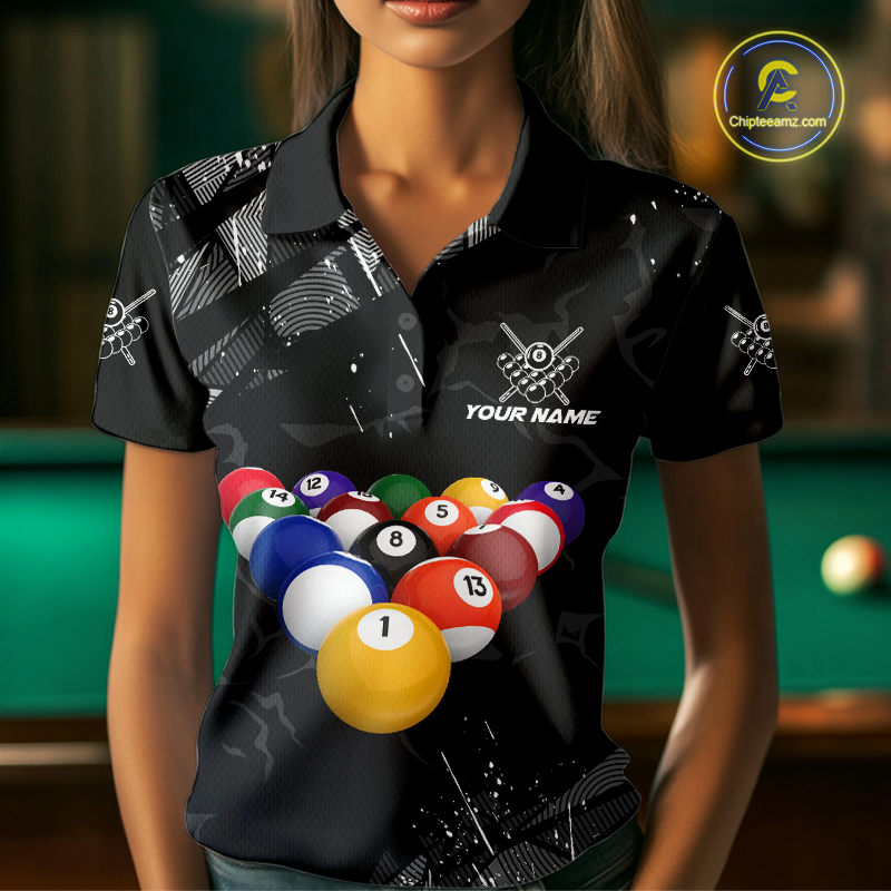 Custom Balls Billiard Shirts for Women Billiard League Billiard Team Shirts Polo & 1/4 Zip NNT104