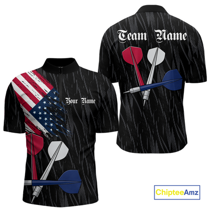 Custom American Flag Dart Shirts For Men Dart Board Shirts Polo & 1/4 Zip Dart Jersey Team NNT126