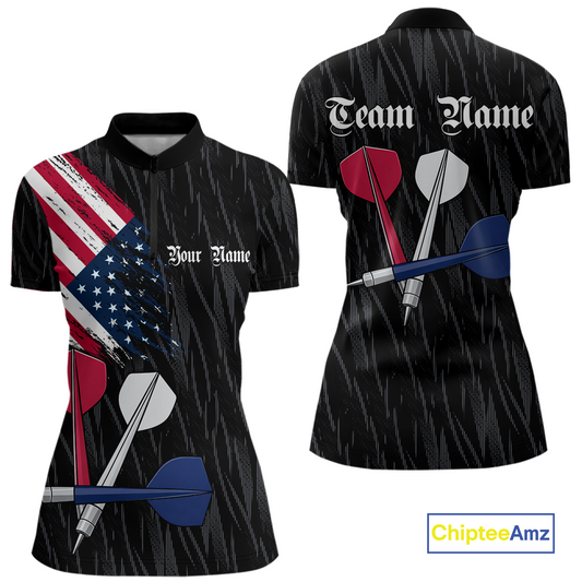Custom American Flag Dart Shirts For Women Dart Board Shirts Polo & 1/4 Zip Dart Jersey Team NNT126