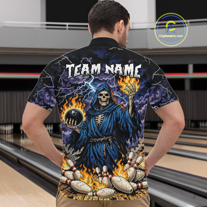Custom Flame Grim Reaper Bowling Jersey for Men Polo & 1/4 Zip Bowling Team Shirts HNT222
