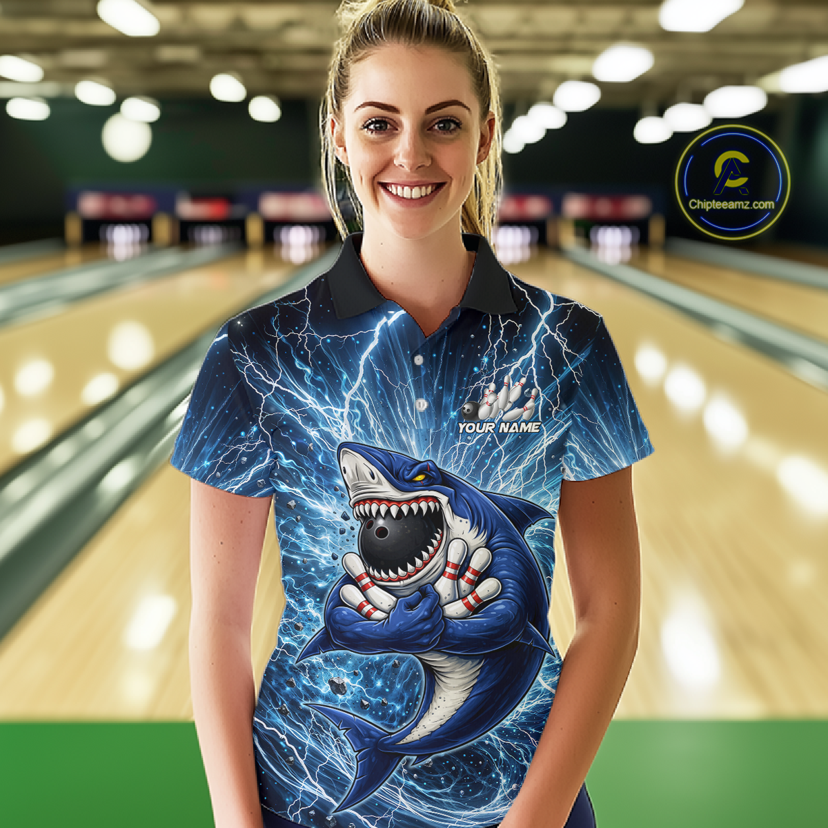 Custom Flame Shake Bowling Jersey for Women Polo & 1/4 Zip Bowling Team Shirts HNT223