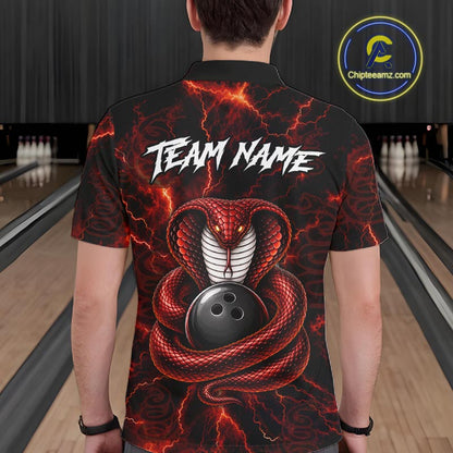 Custom Red Thunder Cobra Snake Bowling Jersey for Men Bowling Team Shirts Polo & 1/4 Zip HNT514