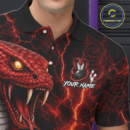 Custom Red Thunder Cobra Snake Bowling Jersey for Men Bowling Team Shirts Polo & 1/4 Zip HNT514