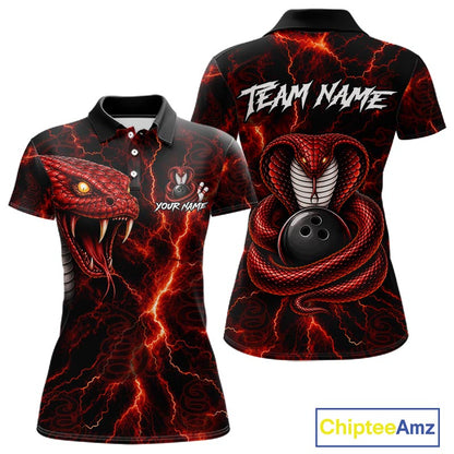 Custom Red Thunder Cobra Snake Bowling Jersey for Women Bowling Team Shirts Polo & 1/4 Zip HNT514