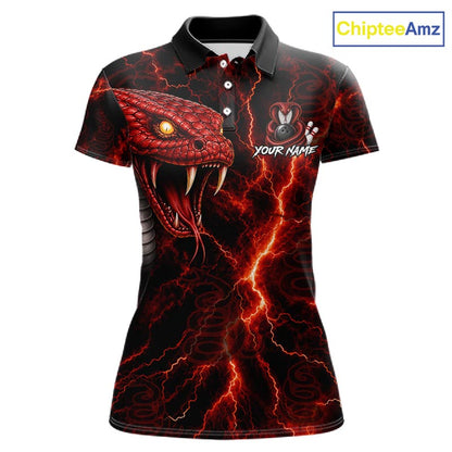 Custom Red Thunder Cobra Snake Bowling Jersey for Women Bowling Team Shirts Polo & 1/4 Zip HNT514