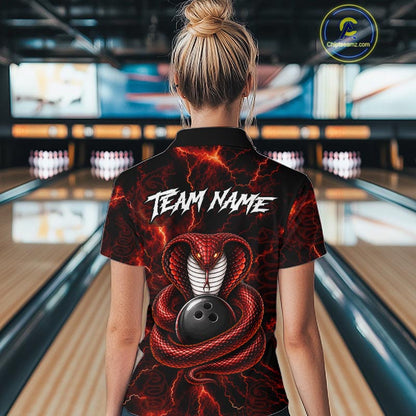 Custom Red Thunder Cobra Snake Bowling Jersey for Women Bowling Team Shirts Polo & 1/4 Zip HNT514