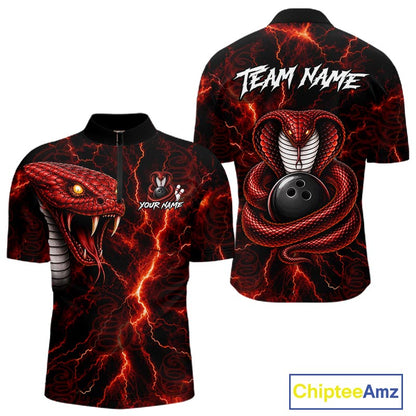 Custom Red Thunder Cobra Snake Bowling Jersey for Men Bowling Team Shirts Polo & 1/4 Zip HNT514
