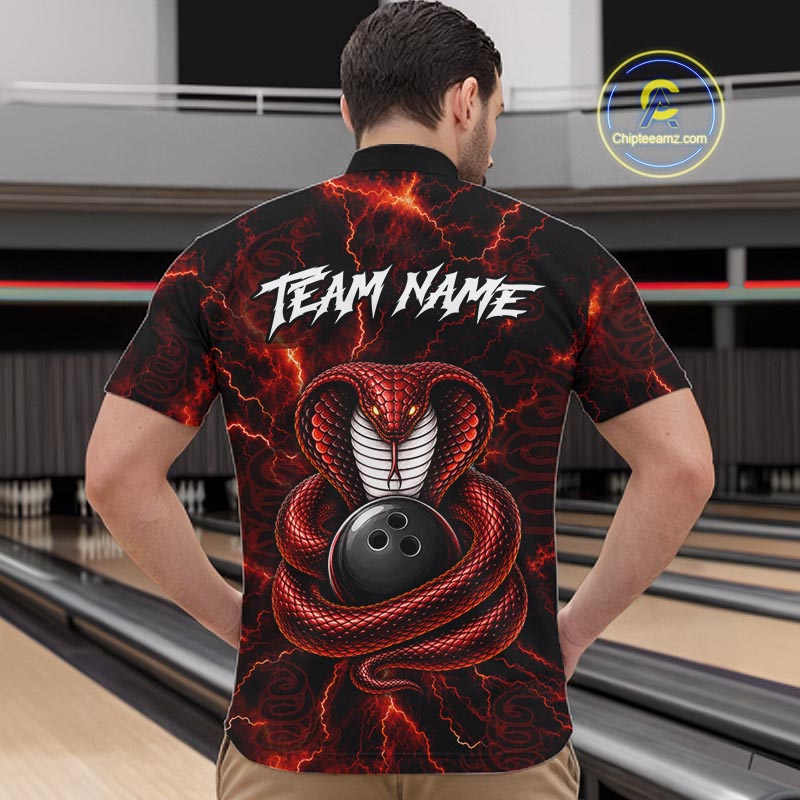 Custom Red Thunder Cobra Snake Bowling Jersey for Men Bowling Team Shirts Polo & 1/4 Zip HNT514
