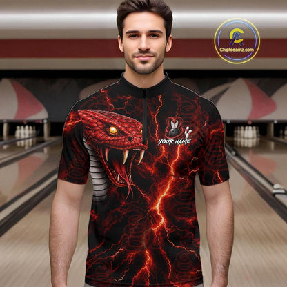 Custom Red Thunder Cobra Snake Bowling Jersey for Men Bowling Team Shirts Polo & 1/4 Zip HNT514