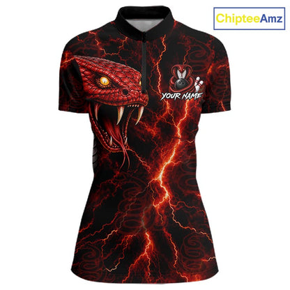 Custom Red Thunder Cobra Snake Bowling Jersey for Women Bowling Team Shirts Polo & 1/4 Zip HNT514