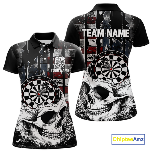 Custom American Flag Skull Dart Shirt Dart Team Jersey for Women Dartboard Shirts Dart League NNT176