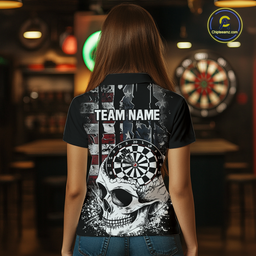 Custom American Flag Skull Dart Shirt Dart Team Jersey for Women Dartboard Shirts Dart League NNT176