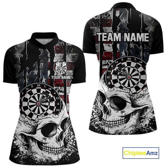 Custom American Flag Skull Dart Shirt Dart Team Jersey for Women Dartboard Shirts Dart League NNT176