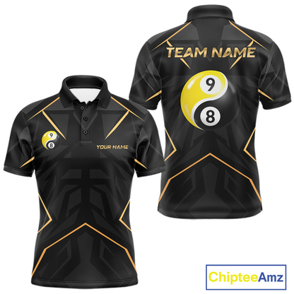 Custom Black Gold 8 Ball 9 Ball Yin Yang Pool Shirts Billiard Shirt for Men Billiard Team Jersey NNT179