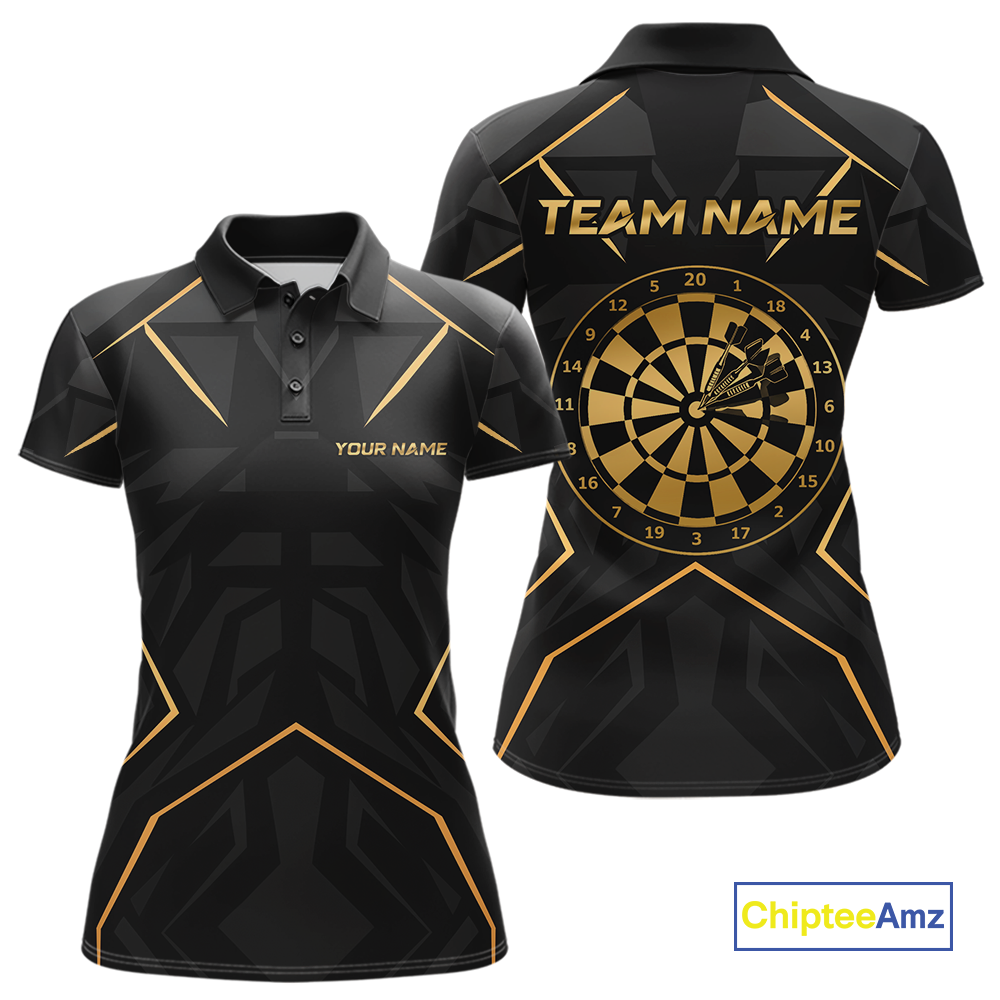 Custom Black Gold Dartboard Shirts Dart Shirt for Women Dart Team Jersey Dart League NNT178