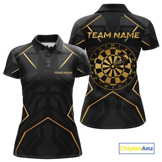 Custom Black Gold Dartboard Shirts Dart Shirt for Women Dart Team Jersey Dart League NNT178