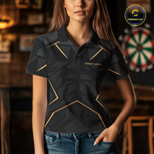 Load image into Gallery viewer, Custom Black Gold Dartboard Shirts Dart Shirt for Women Dart Team Jersey Dart League NNT178