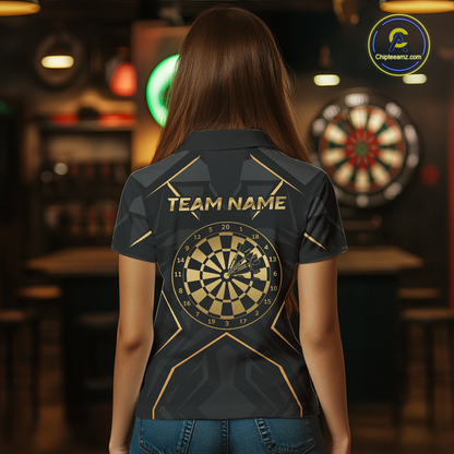 Custom Black Gold Dartboard Shirts Dart Shirt for Women Dart Team Jersey Dart League NNT178