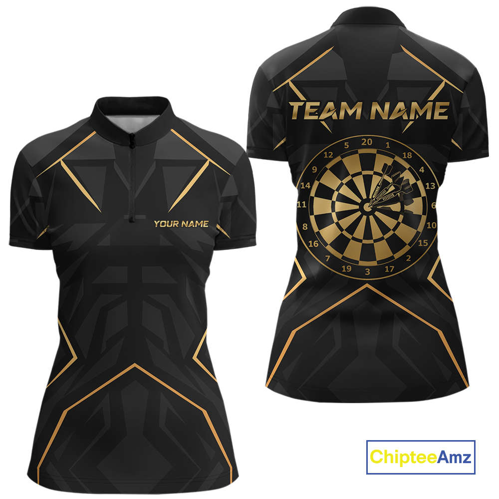 Custom Black Gold Dartboard Shirts Dart Shirt for Women Dart Team Jersey Dart League NNT178