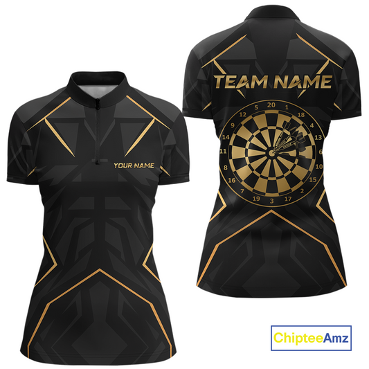 Custom Black Gold Dartboard Shirts Dart Shirt for Women Dart Team Jersey Dart League NNT178