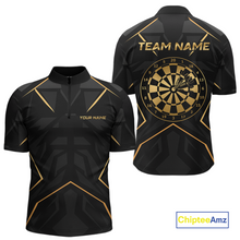 Load image into Gallery viewer, Custom Black Gold Dartboard Shirts Dart Shirt for Men Dart Team Jersey Dart League NNT178