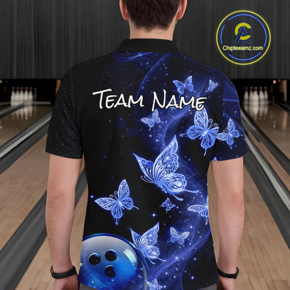 Custom Blue Galaxy Butterflies Bowling Shirt for Men Butterfly Bowling Team Jersey Bowling League HNT277