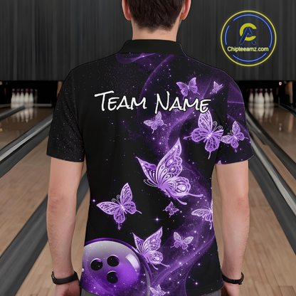 Custom Purple Galaxy Butterflies Bowling Shirt for Men Butterfly Bowling Team Jersey Bowling League HNT277