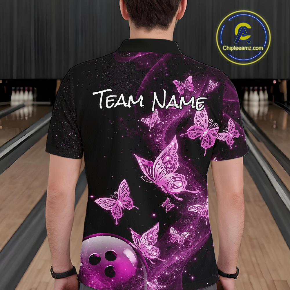 Custom Pink Galaxy Butterflies Bowling Shirt for Men Butterfly Bowling Team Jersey Bowling League HNT277
