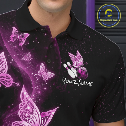Custom Pink Galaxy Butterflies Bowling Shirt for Men Butterfly Bowling Team Jersey Bowling League HNT277