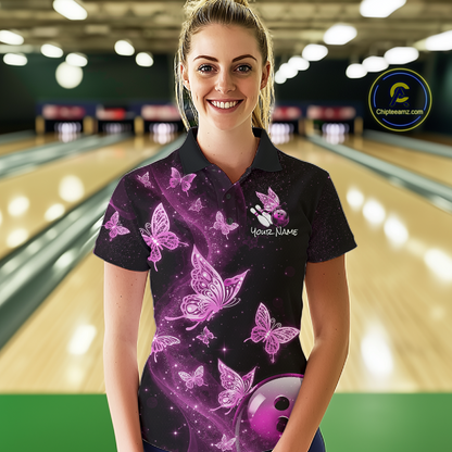 Custom Pink Galaxy Butterflies Bowling Shirt for Women Butterfly Bowling Team Jersey Bowling League HNT277