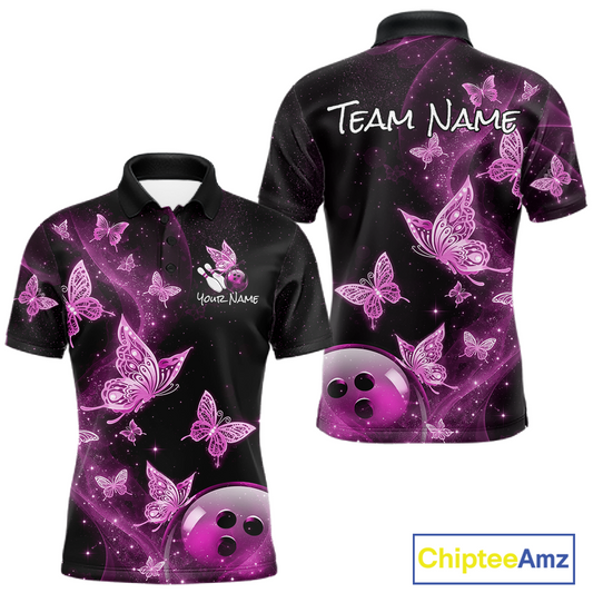 Custom Pink Galaxy Butterflies Bowling Shirt for Men Butterfly Bowling Team Jersey Bowling League HNT277