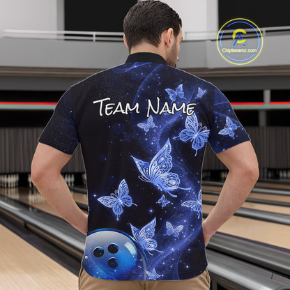 Custom Blue Galaxy Butterflies Bowling Shirt for Men Butterfly Bowling Team Jersey Bowling League HNT277