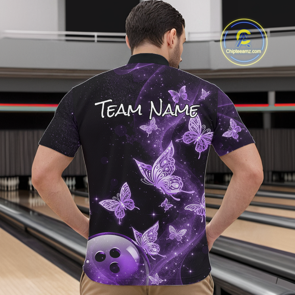 Custom Purple Galaxy Butterflies Bowling Shirt for Men Butterfly Bowling Team Jersey Bowling League HNT277