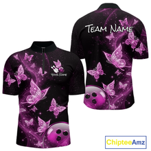 Load image into Gallery viewer, Custom Pink Galaxy Butterflies Bowling Shirt for Men Butterfly Bowling Team Jersey Bowling League HNT277