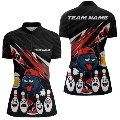 Custom Red Beer Bowling Jersey for Women Bowling Team Shirts Bowling Uniform Polo & 1/4 Zip HNT133