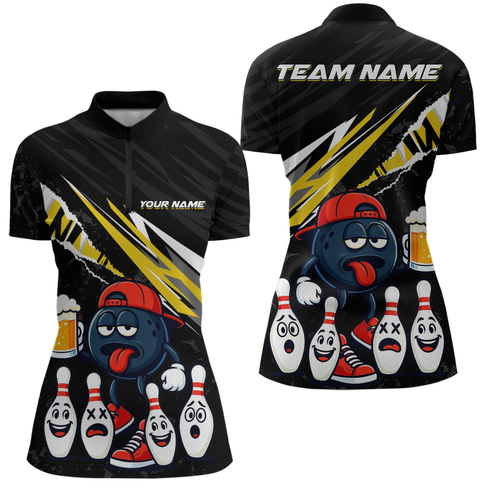 Custom Yellow Beer Bowling Jersey for Women Bowling Team Shirts Bowling Uniform Polo & 1/4 Zip HNT133