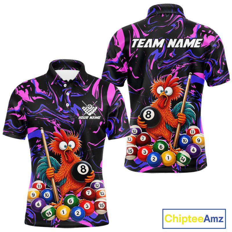 Custom Purple Chicken 8 Ball Billiard Shirt for Men Billiard Jerseys Team Billiard League NNT197
