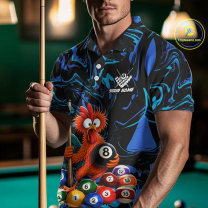 Custom Teal Blue Chicken 8 Ball Billiard Shirt for Men Billiard Jerseys Team Billiard League NNT197