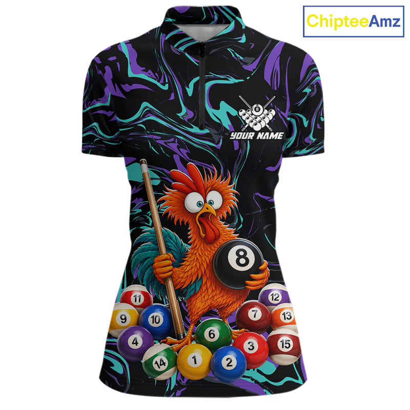 Custom Teal Purple Chicken 8 Ball Billiard Shirt for Women Billiard Jerseys Team Billiard League NNT197