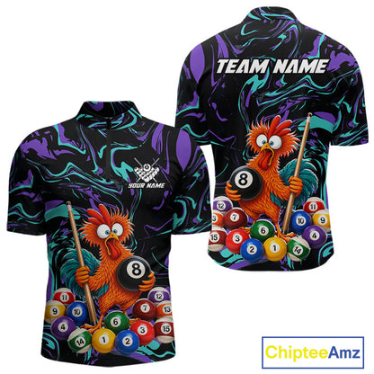 Custom Teal Purple Chicken 8 Ball Billiard Shirt for Men Billiard Jerseys Team Billiard League NNT197