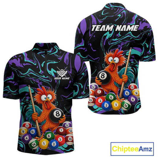 Custom Teal Purple Chicken 8 Ball Billiard Shirt for Men Billiard Jerseys Team Billiard League NNT197