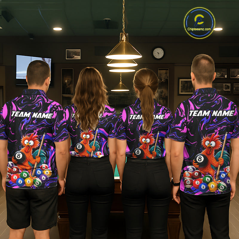 Custom Purple Chicken 8 Ball Billiard Shirt for Men Billiard Jerseys Team Billiard League NNT197