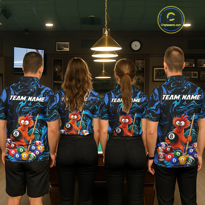 Custom Teal Blue Chicken 8 Ball Billiard Shirt for Men Billiard Jerseys Team Billiard League NNT197