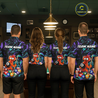 Custom Teal Purple Chicken 8 Ball Billiard Shirt for Women Billiard Jerseys Team Billiard League NNT197