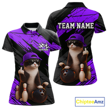 Load image into Gallery viewer, Custom Funny Cat Purple Bowling Jersey for Women Bowling Polo &amp; 1/4 Zip Bowling Team Shirts HNT198