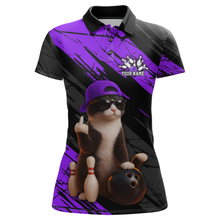 Load image into Gallery viewer, Custom Funny Cat Purple Bowling Jersey for Women Bowling Polo &amp; 1/4 Zip Bowling Team Shirts HNT198