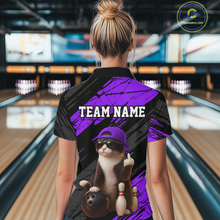 Load image into Gallery viewer, Custom Funny Cat Purple Bowling Jersey for Women Bowling Polo &amp; 1/4 Zip Bowling Team Shirts HNT198
