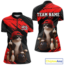 Load image into Gallery viewer, Custom Funny Cat Red Bowling Jersey for Women Bowling Polo &amp; 1/4 Zip Bowling Team Shirts HNT198