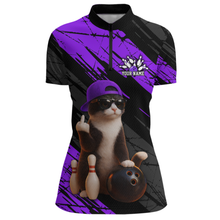 Load image into Gallery viewer, Custom Funny Cat Purple Bowling Jersey for Women Bowling Polo &amp; 1/4 Zip Bowling Team Shirts HNT198