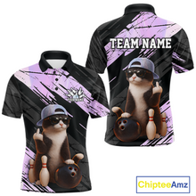 Load image into Gallery viewer, Custom Funny Cat Holographic Bowling Jersey for Men Bowling Polo &amp; 1/4 Zip Bowling Team Shirts HNT198